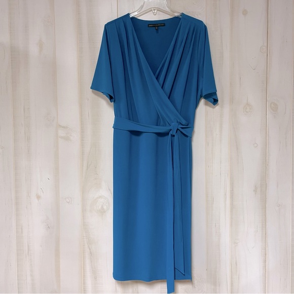 White House Black Market Teal Blue Wrap Dress Sz 20W WHBM Tie Waist